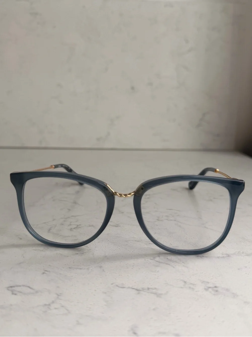 Chloe Aqua-Gray Eye Glasses with Gold Arms